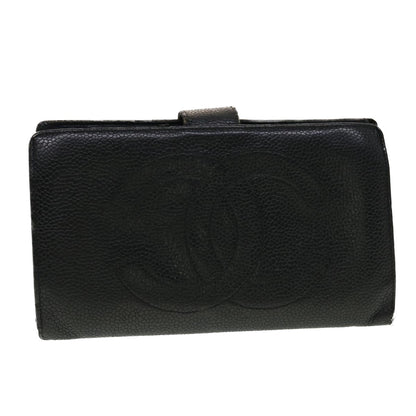 Chanel Long Wallet Caviar Skin Black CC Auth ti1128