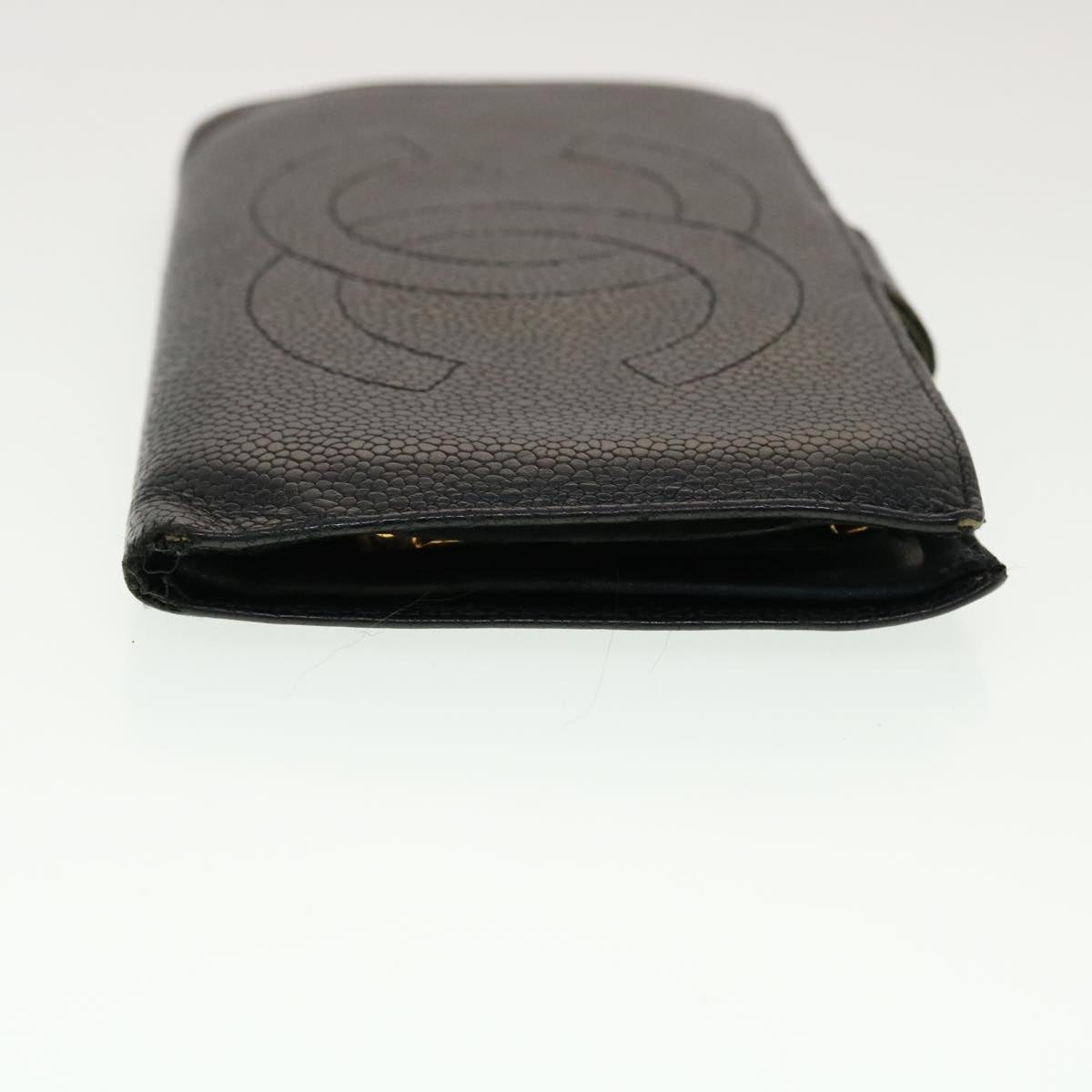 Chanel Long Wallet Caviar Skin Black CC Auth ti1128