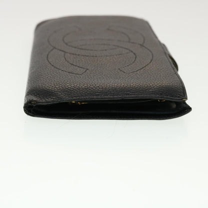 Chanel Long Wallet Caviar Skin Black CC Auth ti1128