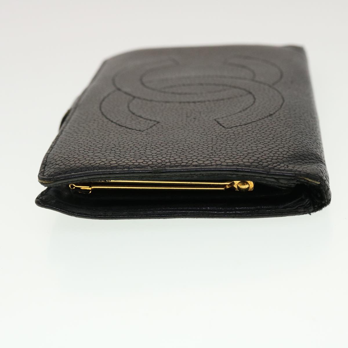 Chanel Long Wallet Caviar Skin Black CC Auth ti1128