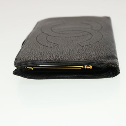 Chanel Long Wallet Caviar Skin Black CC Auth ti1128