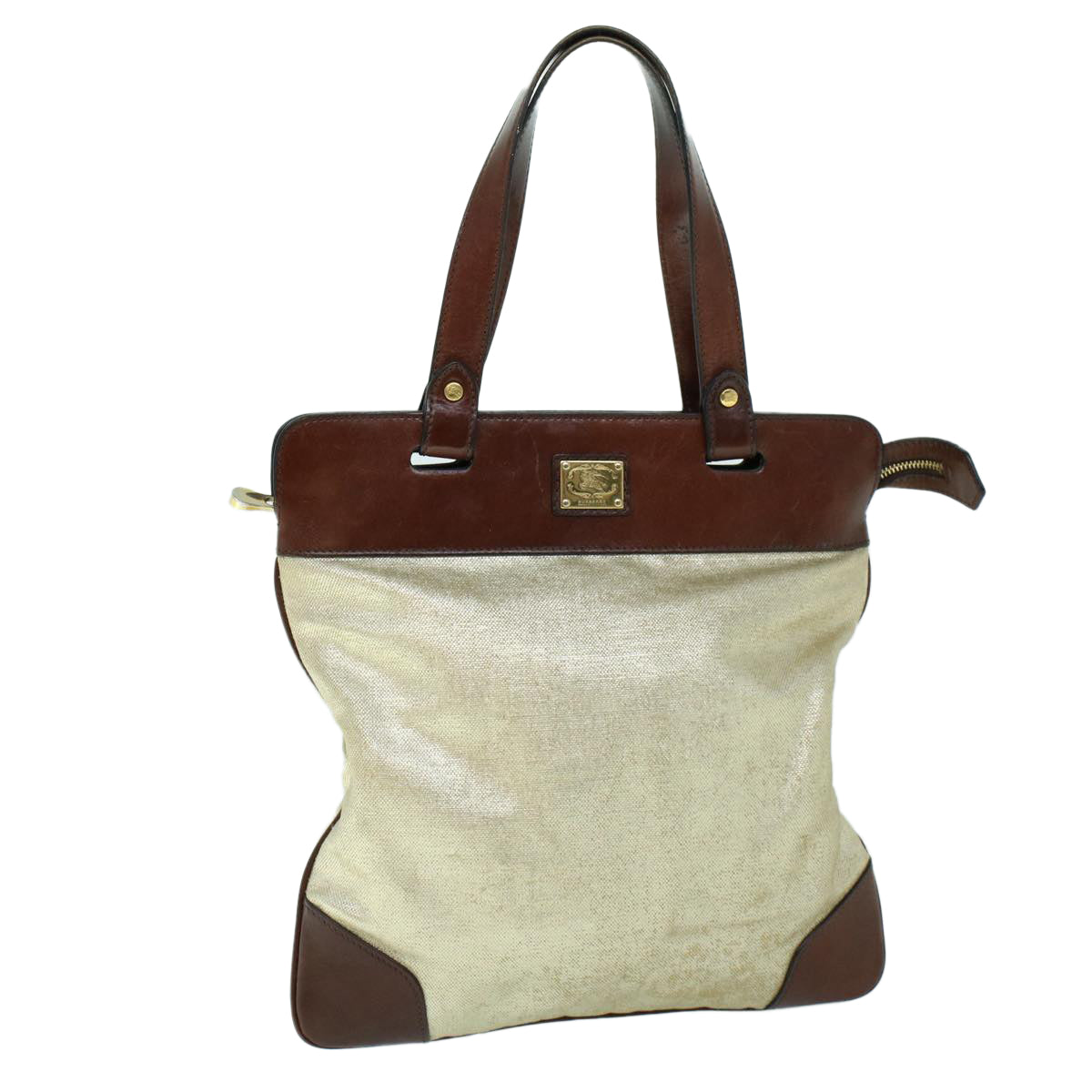 Burberry Hand Bag Coated Canvas Gold Tone Auth ti1222