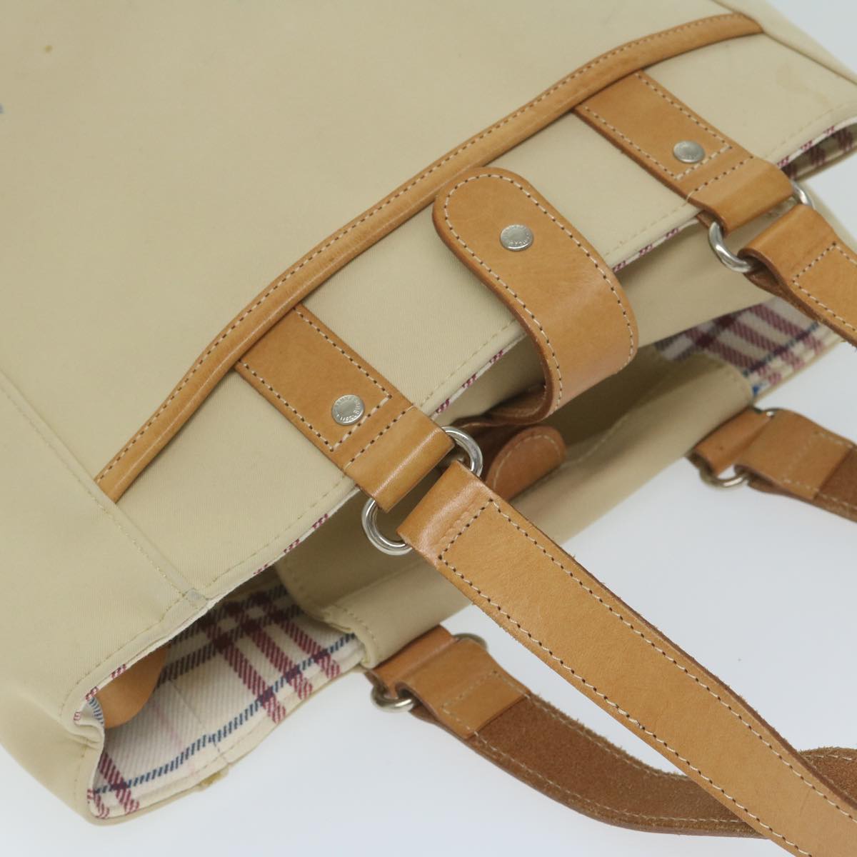 Burberry Tote Bag Canvas Beige Auth ti1379