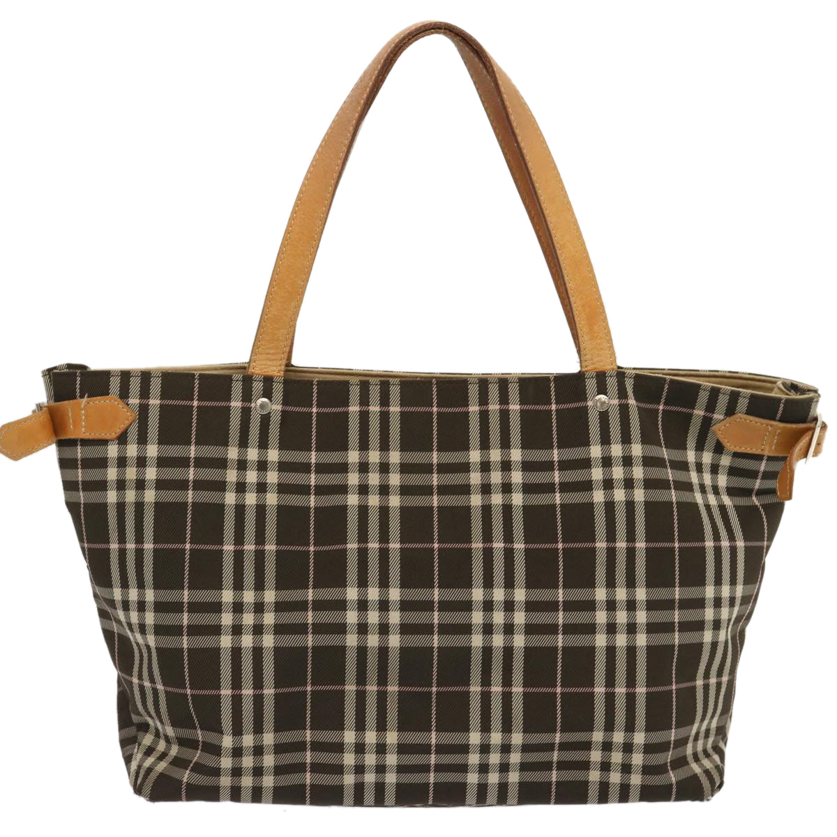 BURBERRY Nova Check Blue Label Tote Bag Nylon Brown Auth ti1618