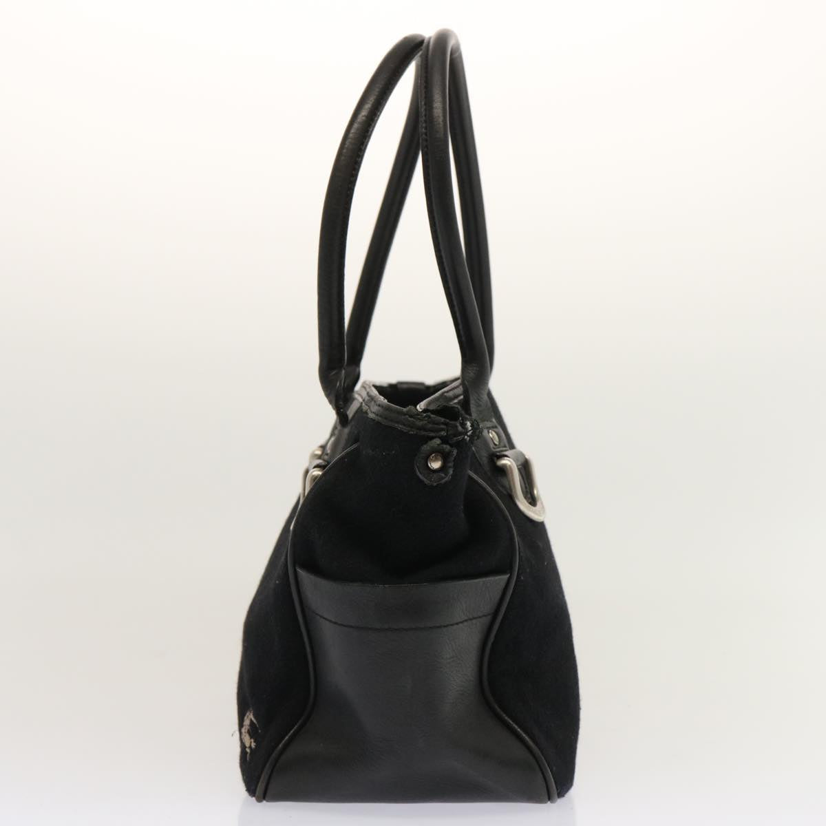 Burberry Blue Label Hand Bag Wool Black Auth ti1622