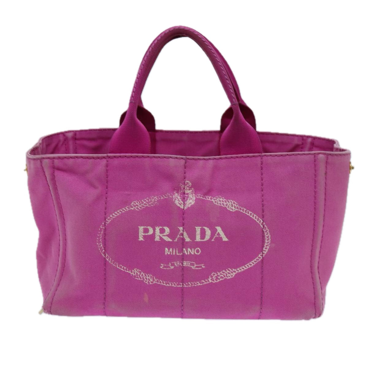 PRADA Canapa MM Hand Bag Canvas Pink Auth ti1653