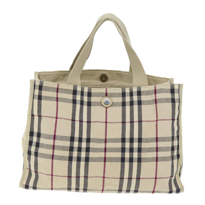 Burberry Nova Check Hand Bag Canvas Beige Auth ti1736