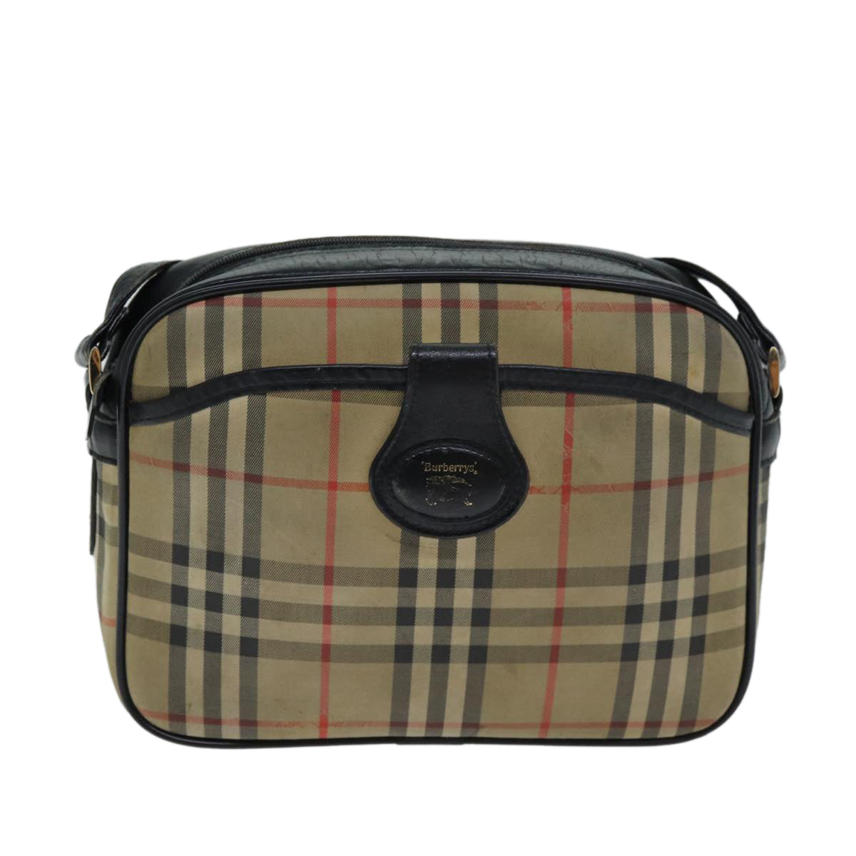 BURBERRYSs Nova Check Shoulder Bag Beige Black Auth ti1761