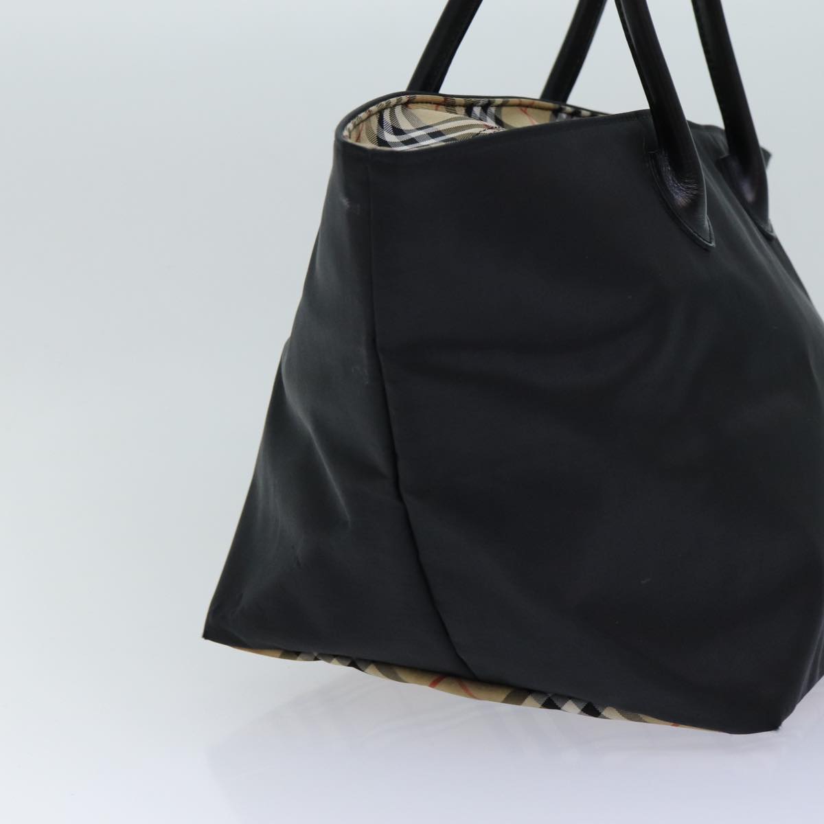 BURBERRYSs Nova Check Blue Label Hand Bag Canvas Black Auth ti1775