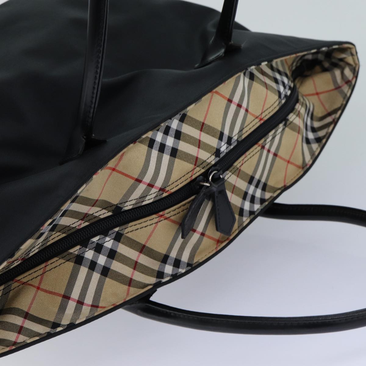 BURBERRYSs Nova Check Blue Label Hand Bag Canvas Black Auth ti1775