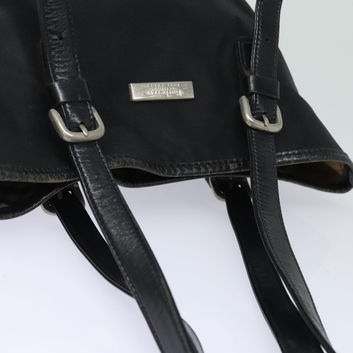 BURBERRYSs Nova Check Blue Label Shoulder Bag Nylon Black Beige Auth ti1781