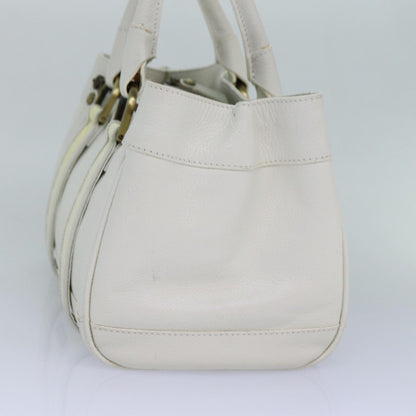 BURBERRY Hand Bag Leather White Auth ti1784