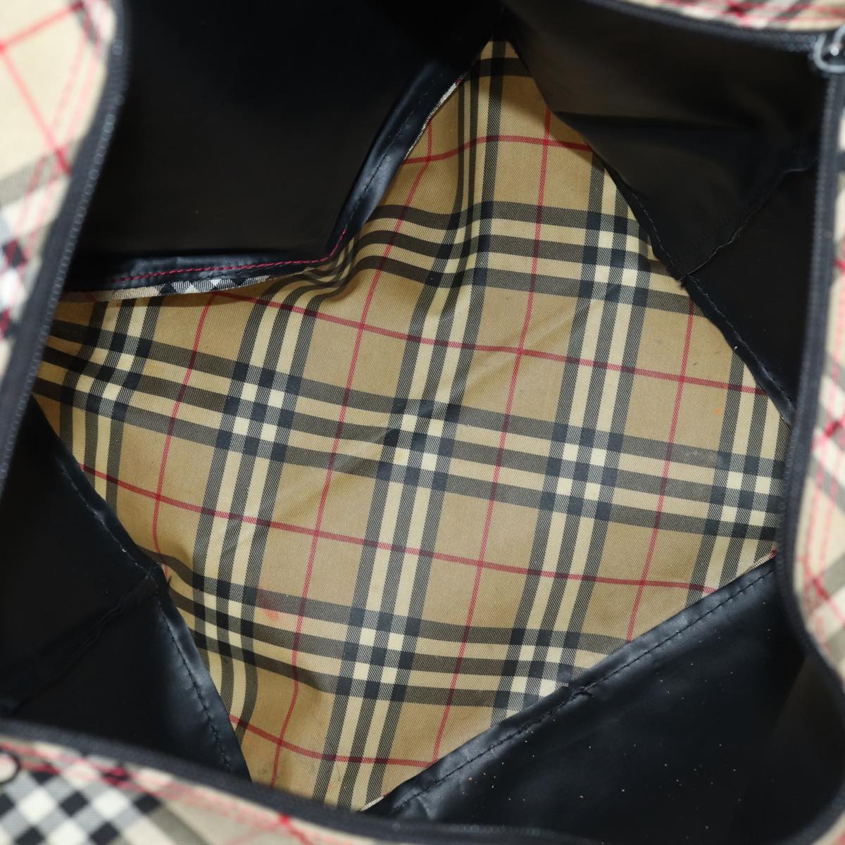 BURBERRY s Nova Check Blue Label Hand Bag Canvas 2Set Black Auth ti1803
