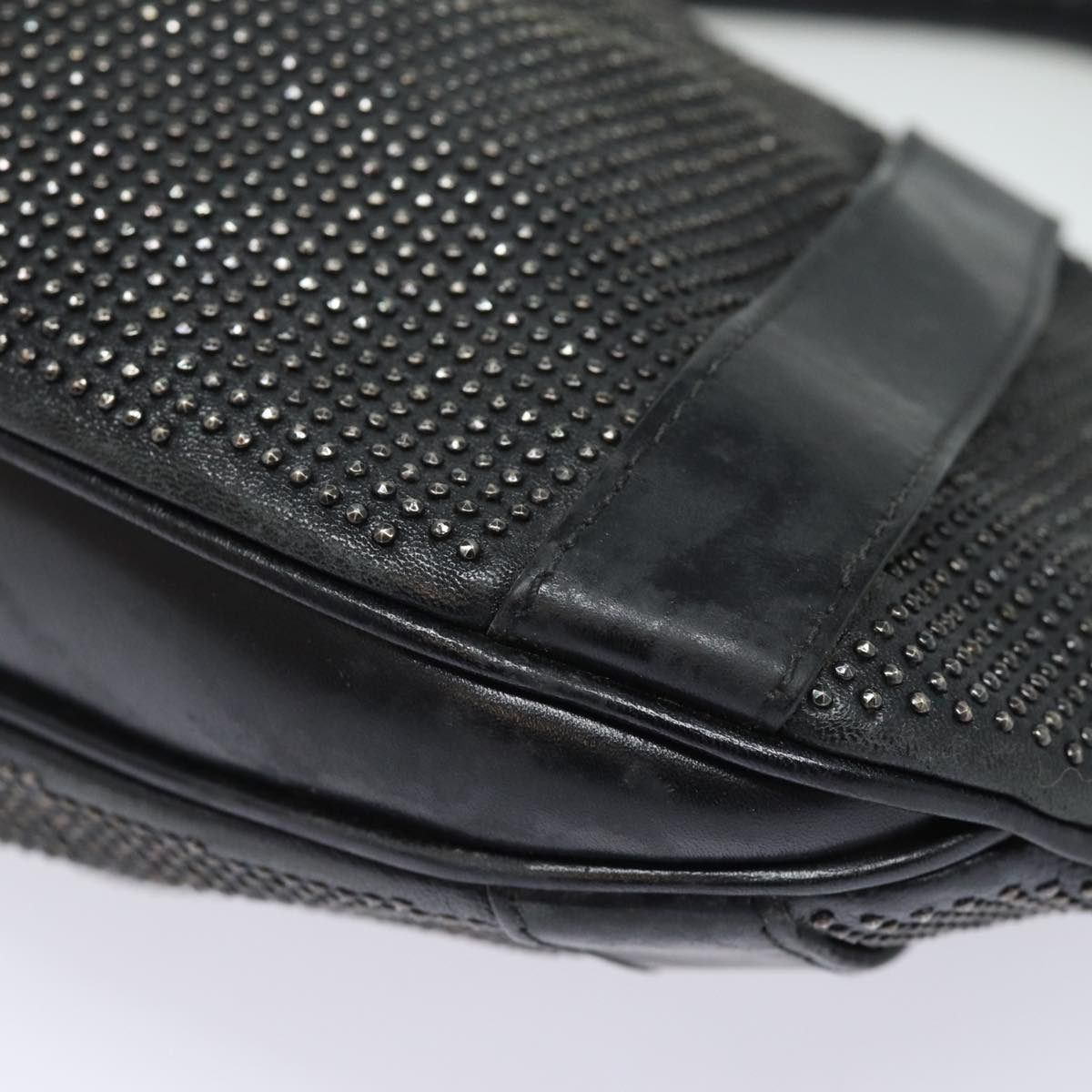 BURBERRY Studs Shoulder Bag Leather Black Auth ti1805