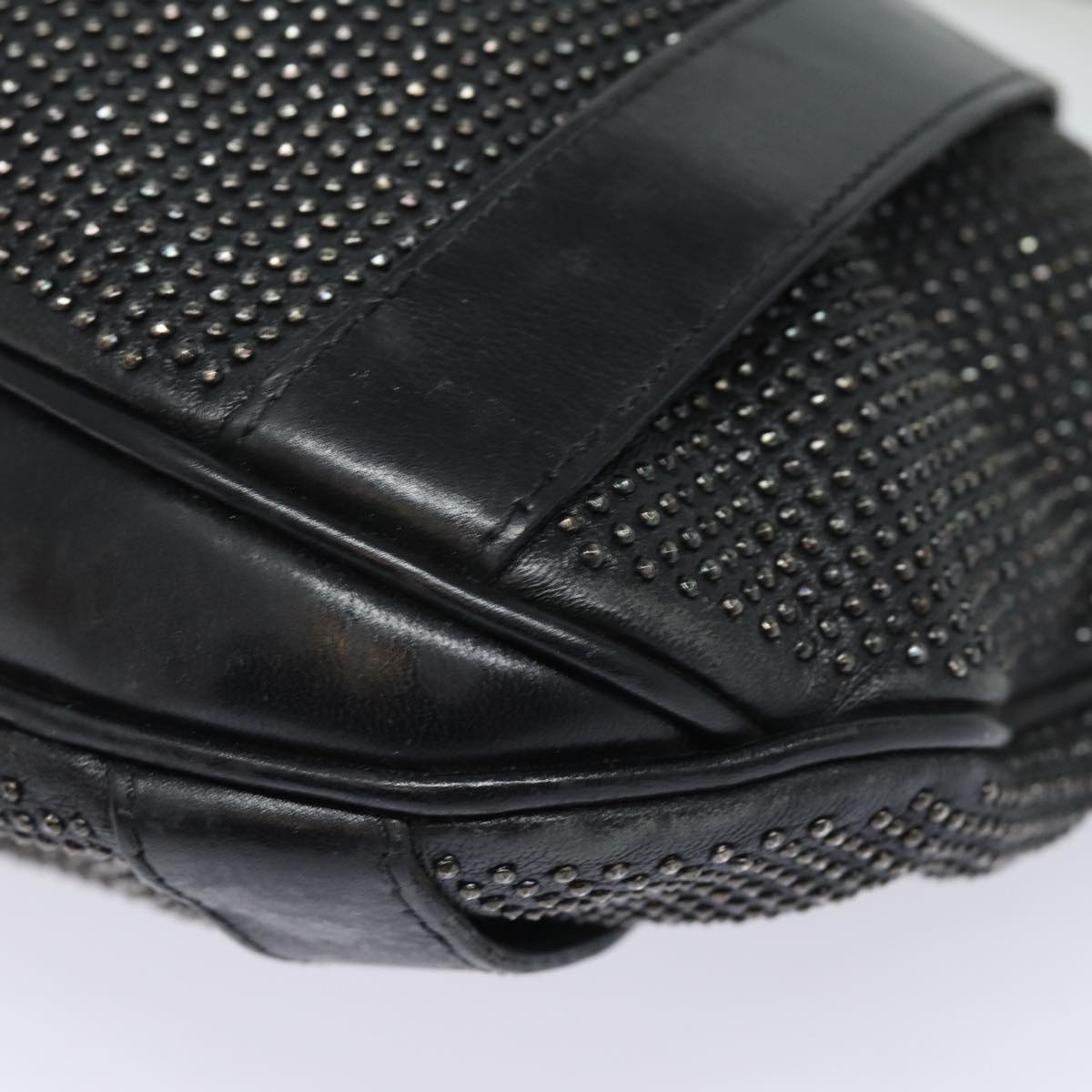 BURBERRY Studs Shoulder Bag Leather Black Auth ti1805