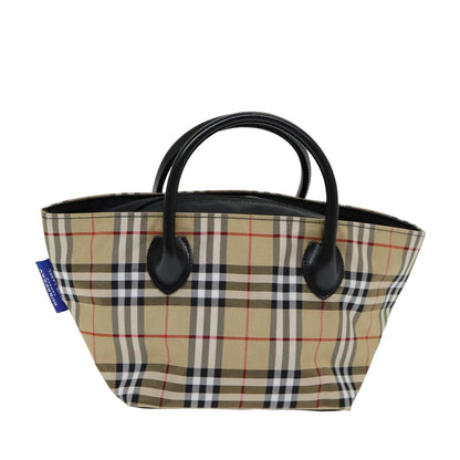 BURBERRY Nova Check Blue Label Hand Bag Nylon Beige Auth ti1838