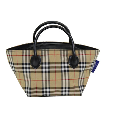 BURBERRY Nova Check Blue Label Hand Bag Nylon Beige Auth ti1838