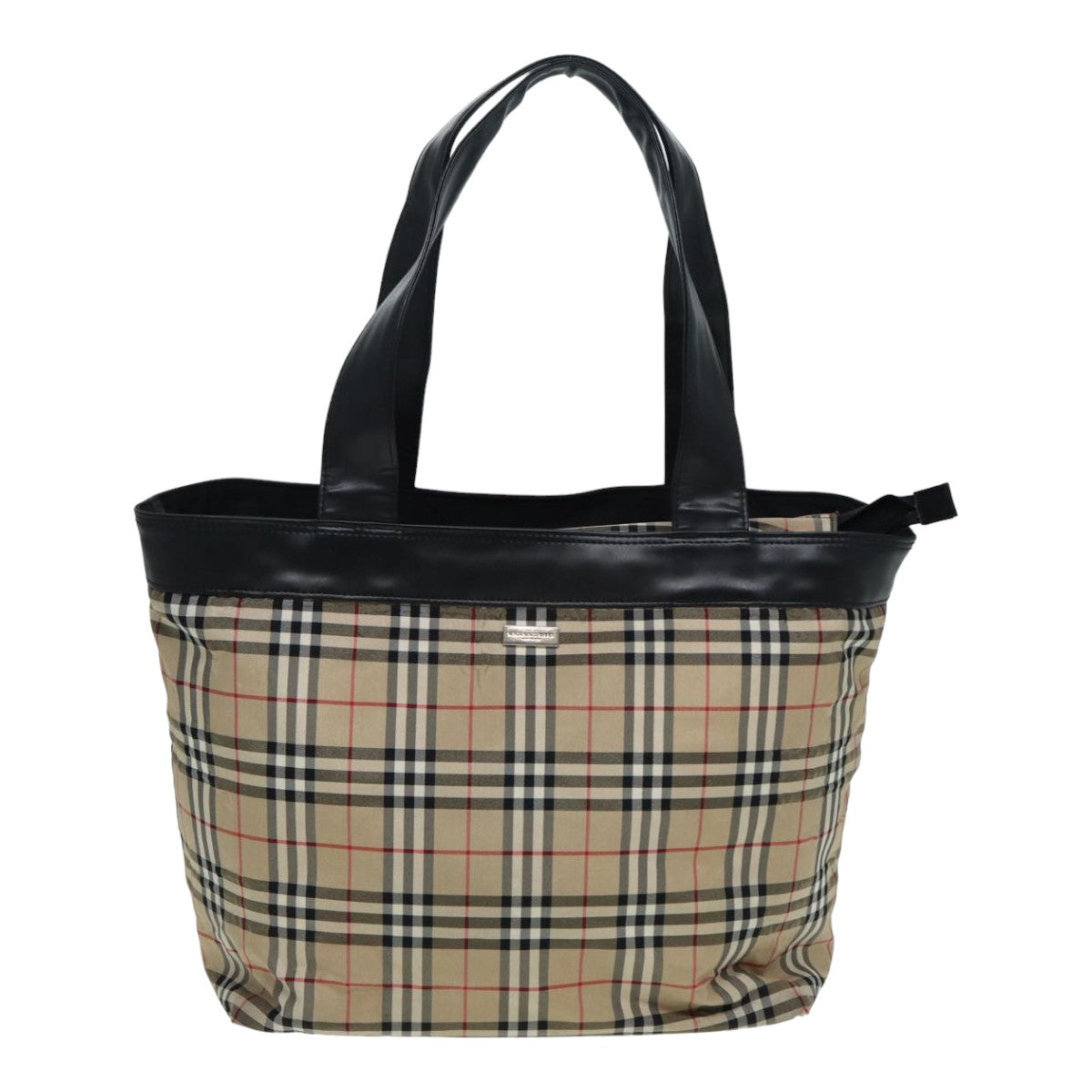 BURBERRY Nova Check Tote Bag Nylon Beige Black Auth ti1868