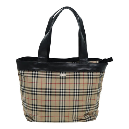BURBERRY Nova Check Tote Bag Nylon Beige Black Auth ti1868