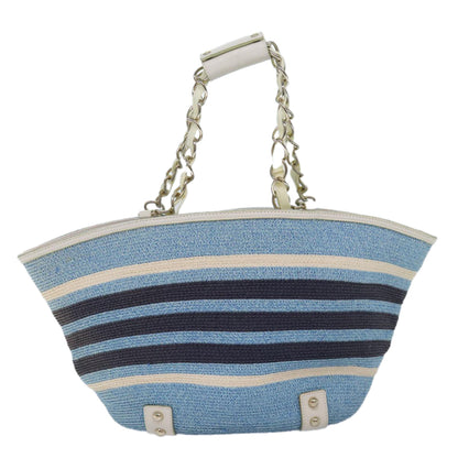 BURBERRY Blue Label Chain Tote Bag straw Blue Auth ti1872