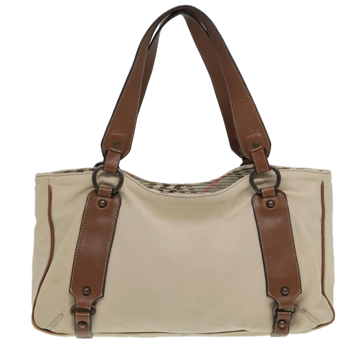 BURBERRY Blue Label Tote Bag Canvas Leather Beige Auth ti1887