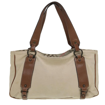 BURBERRY Blue Label Tote Bag Canvas Leather Beige Auth ti1887