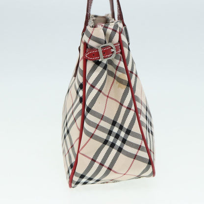 BURBERRY Nova Check Blue Label Hand Bag Nylon Beige Red Silver Auth ti1914