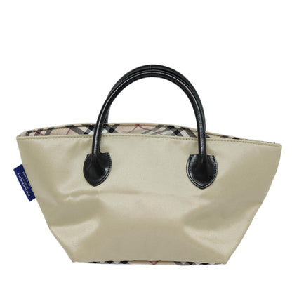 BURBERRY Nova Check Blue Label Hand Bag Nylon Beige Black Silver Auth ti1928