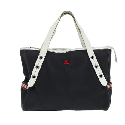 BURBERRY Blue Label Hand Bag Canvas Leather Black White Auth ti1969