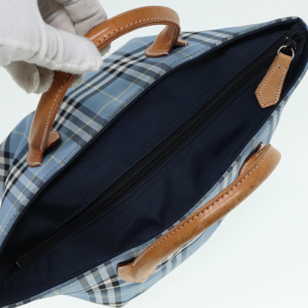 BURBERRYSs Nova Check Blue Label Hand Bag Nylon Blue Auth ti1991