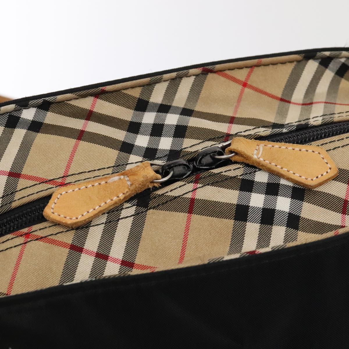 BURBERRYSs Nova Check Hand Bag Canvas 2Set Beige Black Auth ti1995