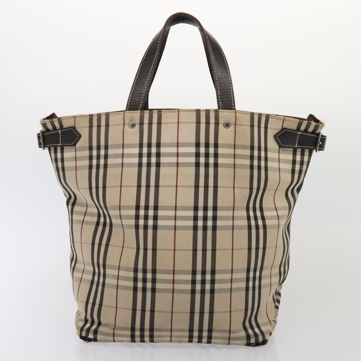 BURBERRYSs Nova Check Hand Bag Canvas 2Set Beige Black Auth ti1995