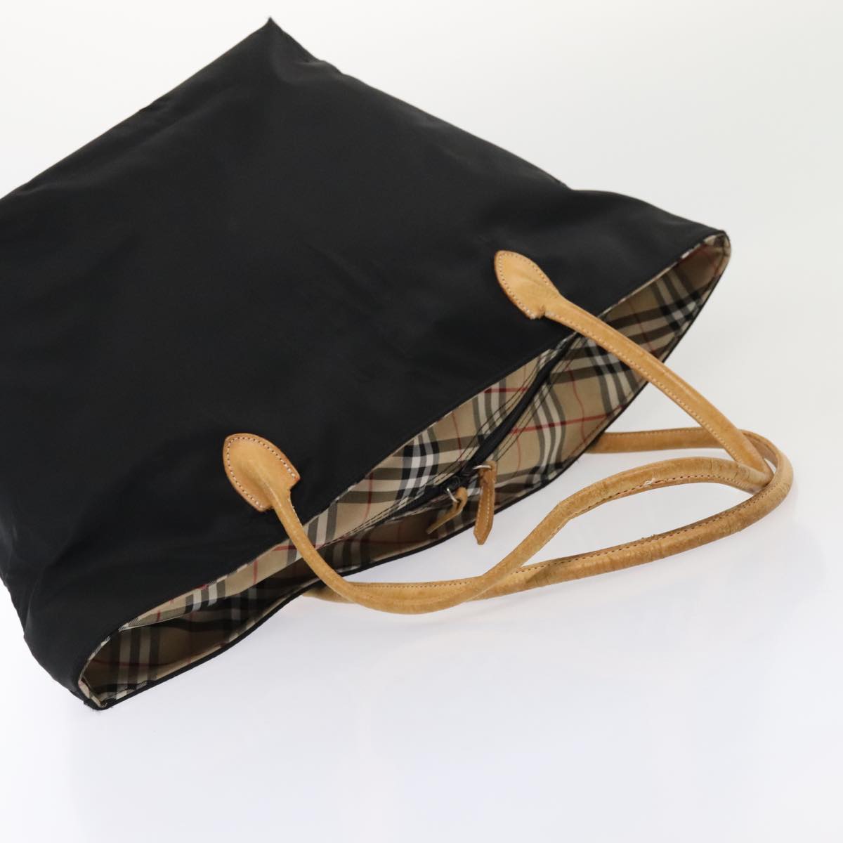 BURBERRYSs Nova Check Hand Bag Canvas 2Set Beige Black Auth ti1995