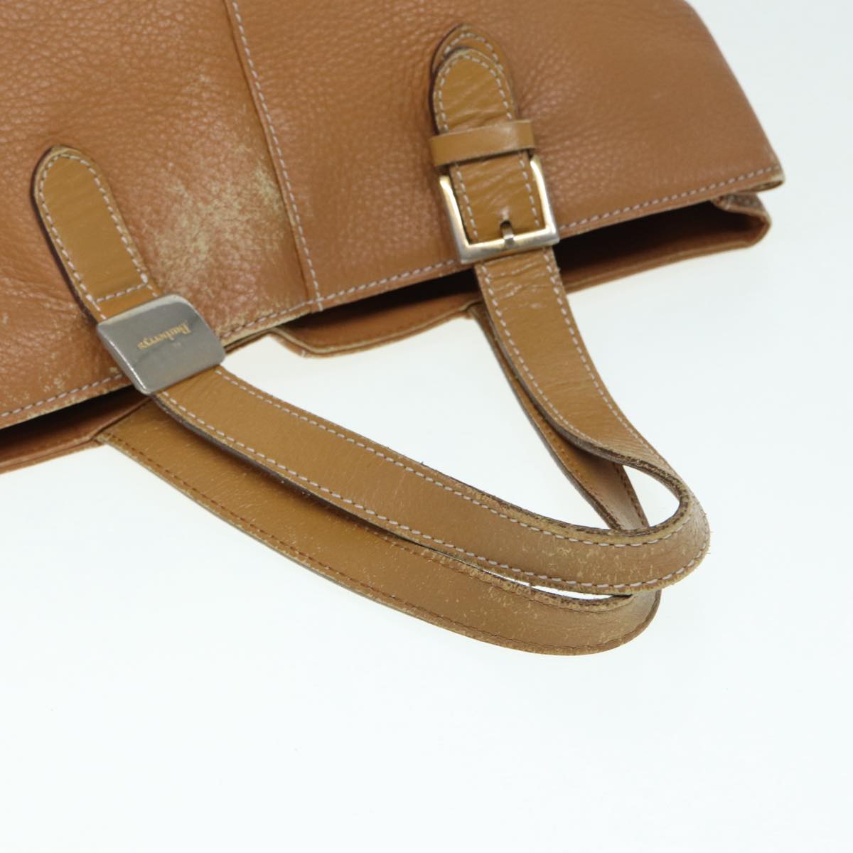 BURBERRYSs Hand Bag Leather Brown Silver Auth ti2003