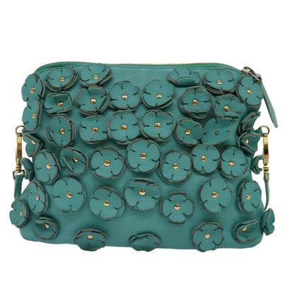 BURBERRY Shoulder Bag Leather Turquoise Blue Gold Auth ti2029