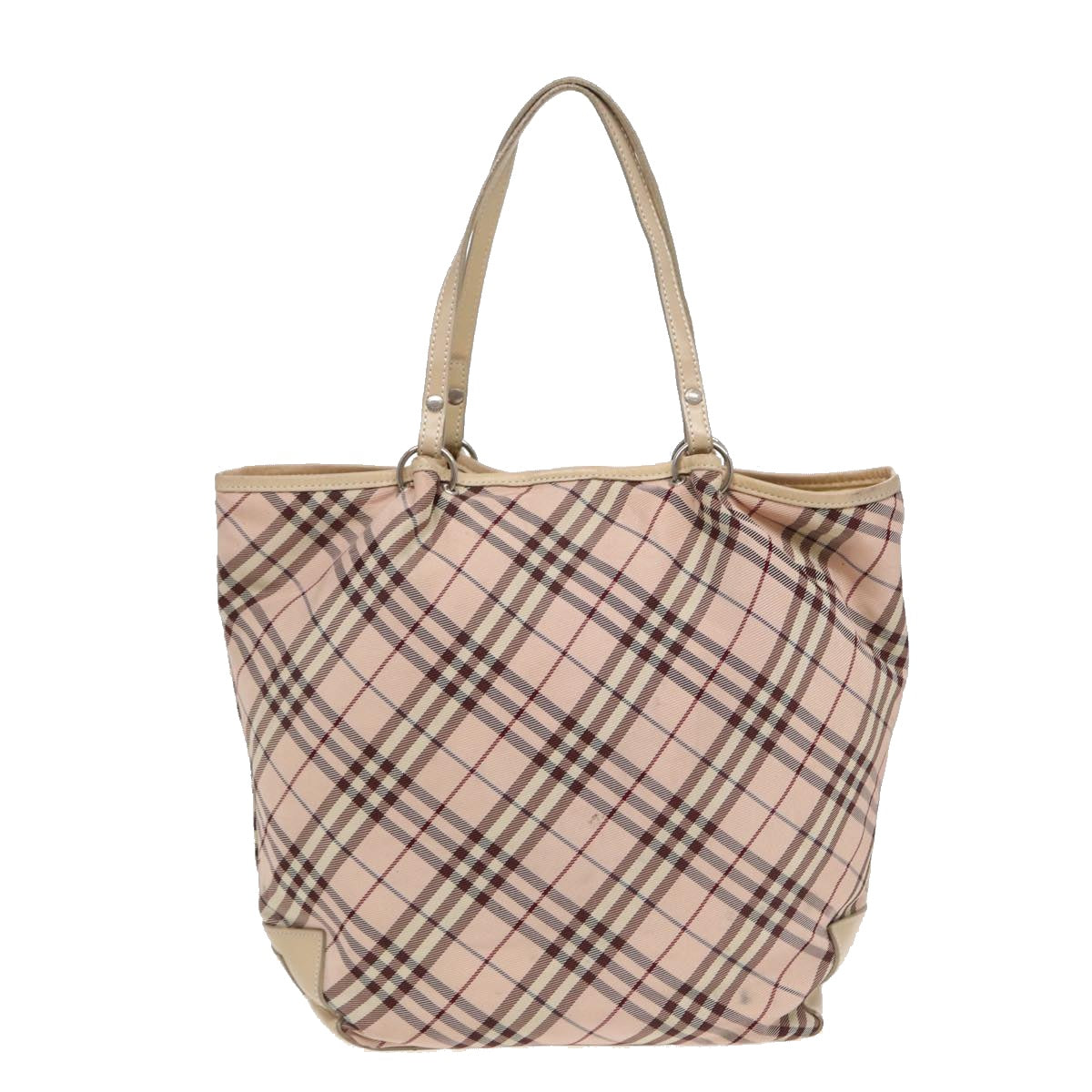 BURBERRY Nova Check Blue Label Tote Bag Nylon Beige Pink Silver Auth ti2039