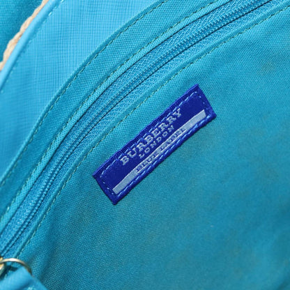 BURBERRY Blue Label Shoulder Bag Leather Straw Blue Beige gold Auth ti2047