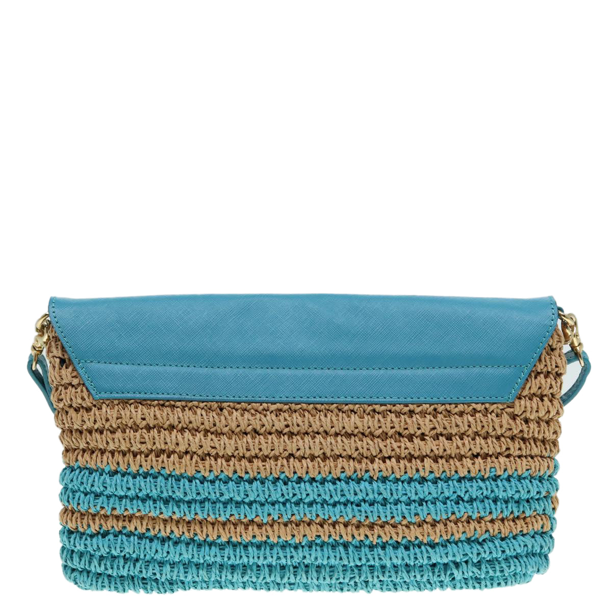 BURBERRY Blue Label Shoulder Bag Leather Straw Blue Beige gold Auth ti2047