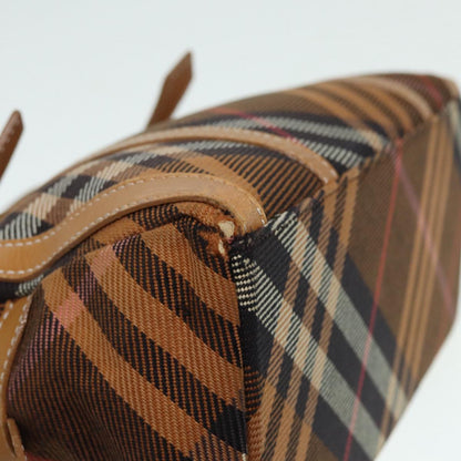 BURBERRY Nova Check Blue Label Hand Bag Canvas Brown Gold Auth ti2058