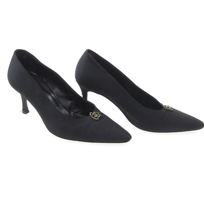 Chanel Satin Camellia Heels Black Size 38