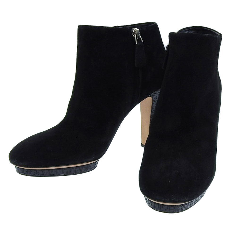 Chanel Suede Short Boots Black Logo 38C