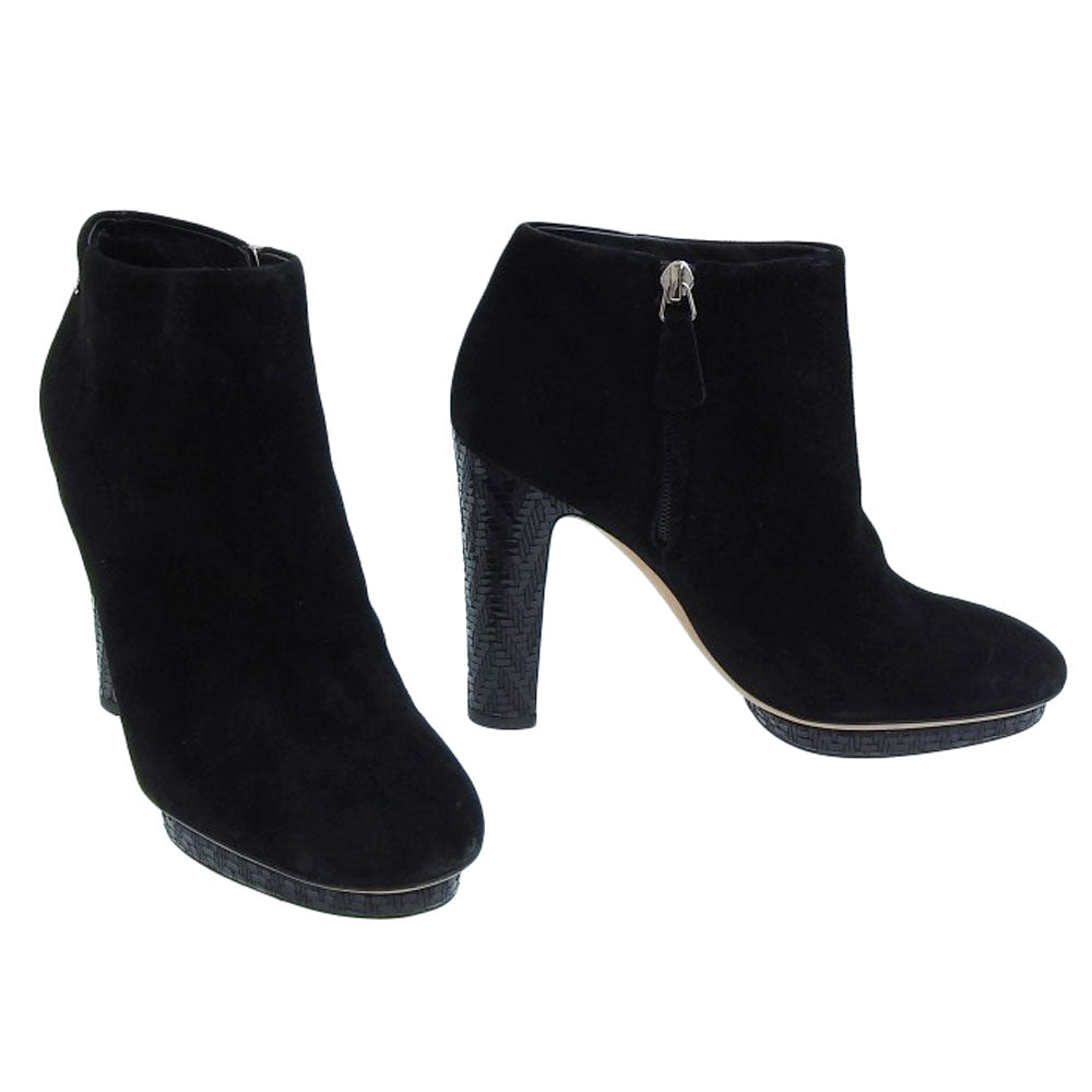 Chanel Suede Short Boots Black Logo 38C