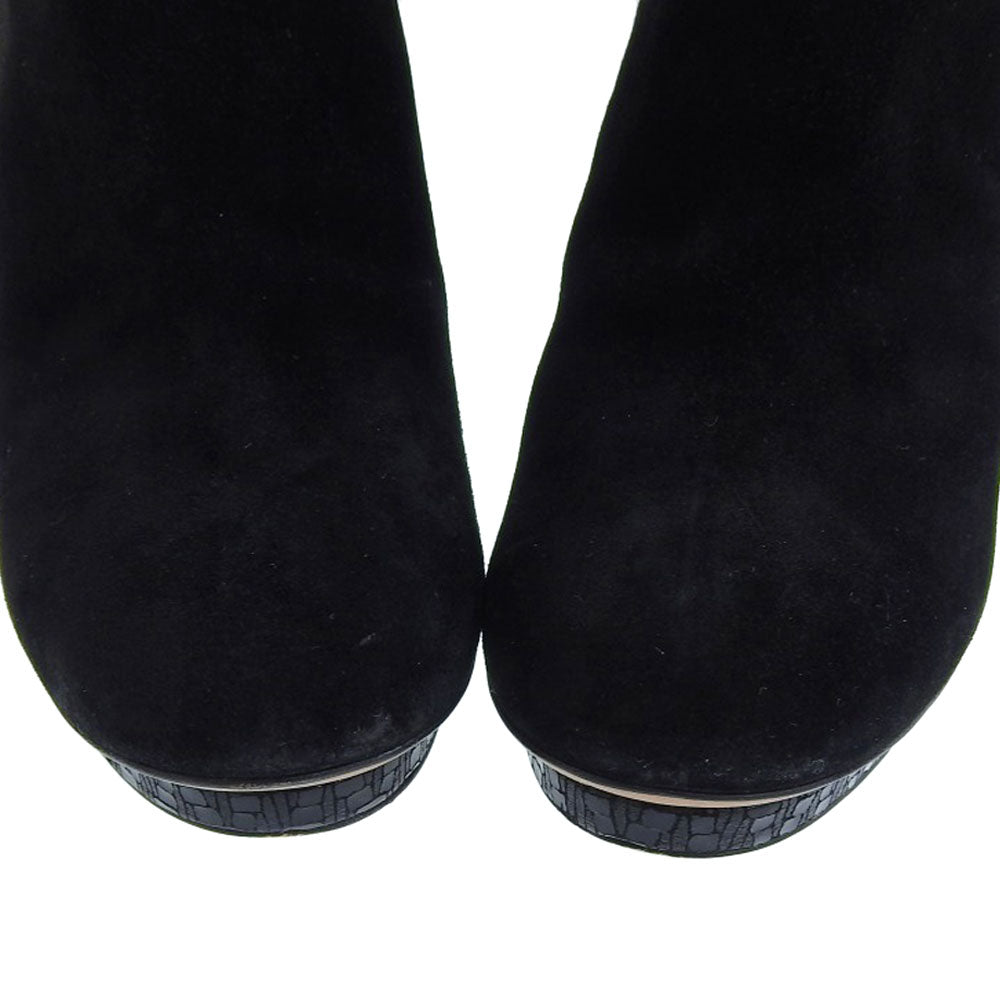 Chanel Suede Short Boots Black Logo 38C