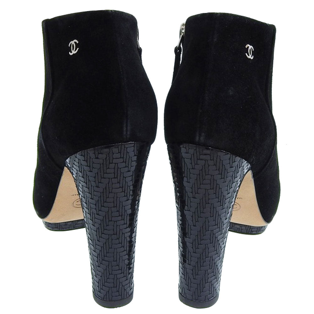 Chanel Suede Short Boots Black Logo 38C