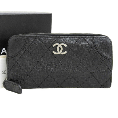 Chanel Leather Round Zip Wallet Black