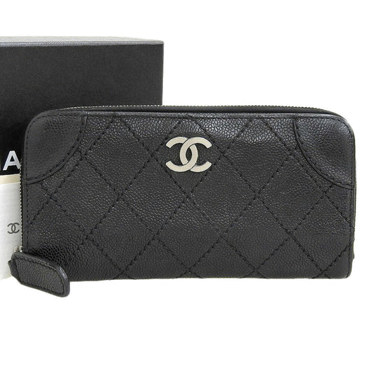 Chanel Leather Round Zip Wallet Black