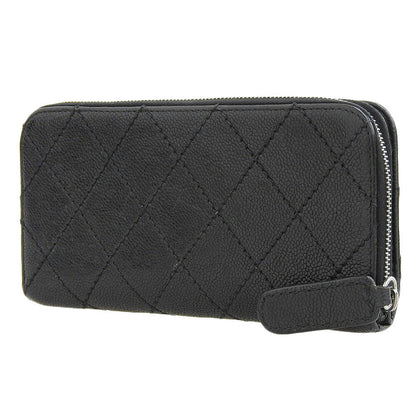 Chanel Leather Round Zip Wallet Black