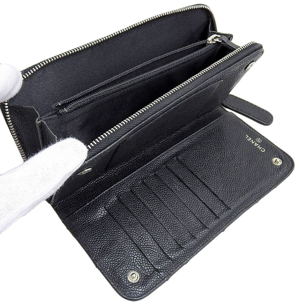 Chanel Leather Round Zip Wallet Black