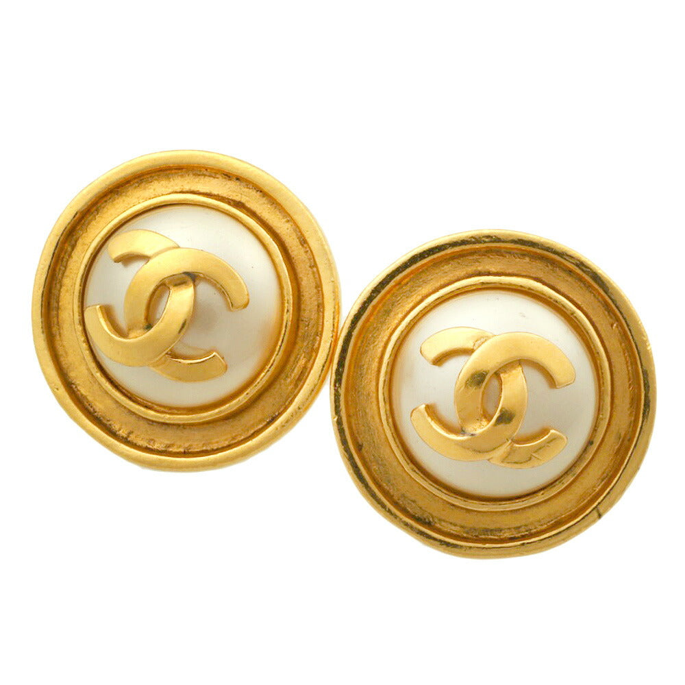 Chanel Coco Mark Earrings Imitation Pearl Vintage