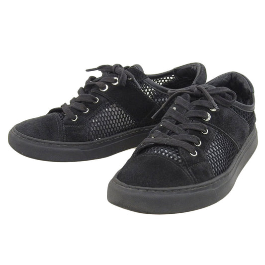 Chanel Logo Mesh Sneakers Leather Suede Black